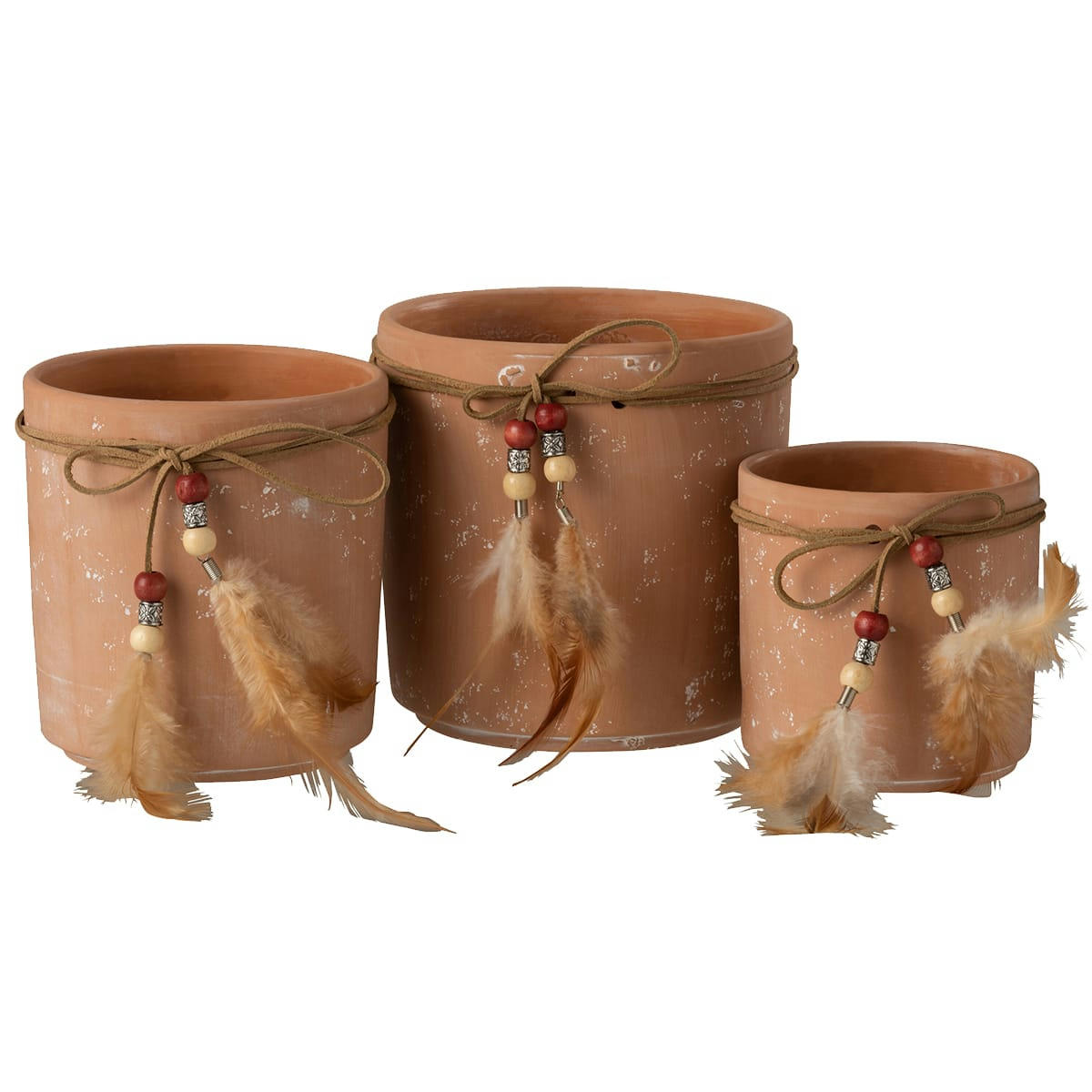 - Cache pot de fleur plumes terracotta