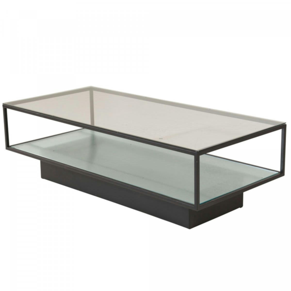MAGDA - Table basse moderne en métal avec plateau en verre