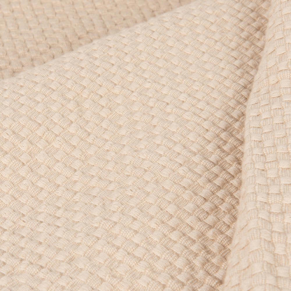 IRAJA - Plaid en coton tissé et gaufré à franges beige 130x170
