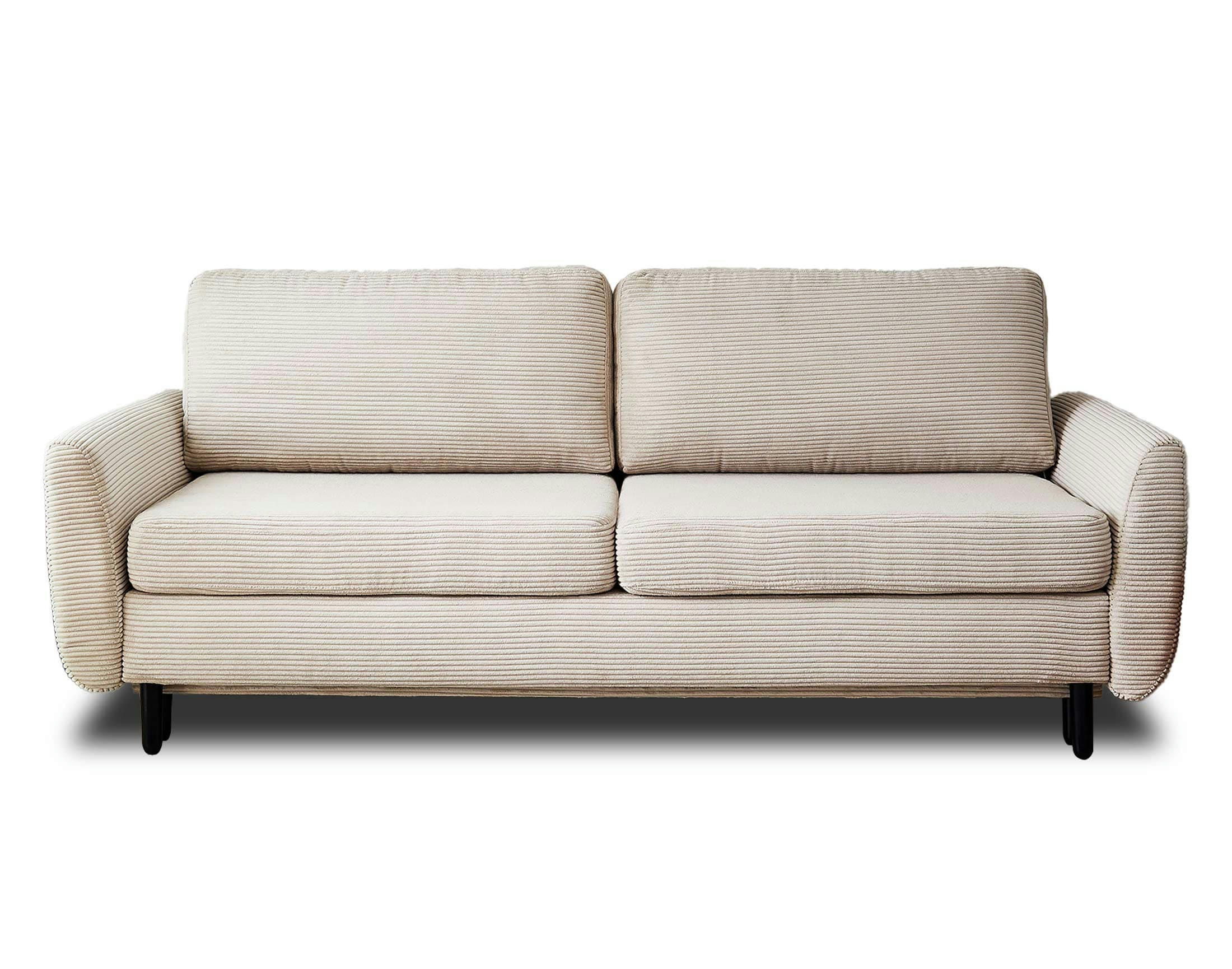 DAN - Canapé droit convertible 3 places en velours côtelé beige