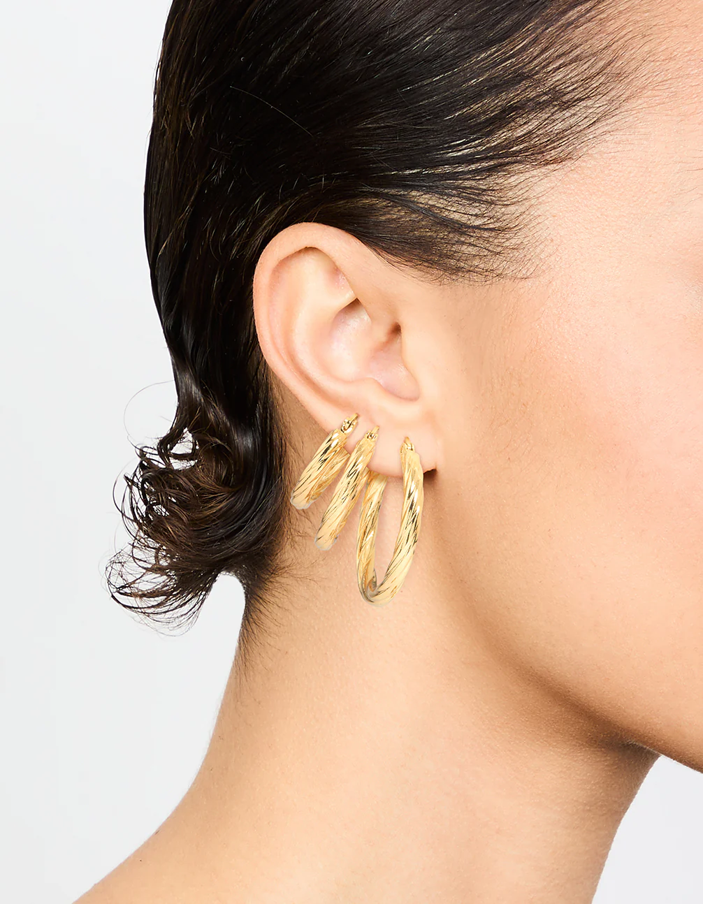 Waterproof Gold Plated Stainless Steel Twisted Hoop Earrings 3-Pack