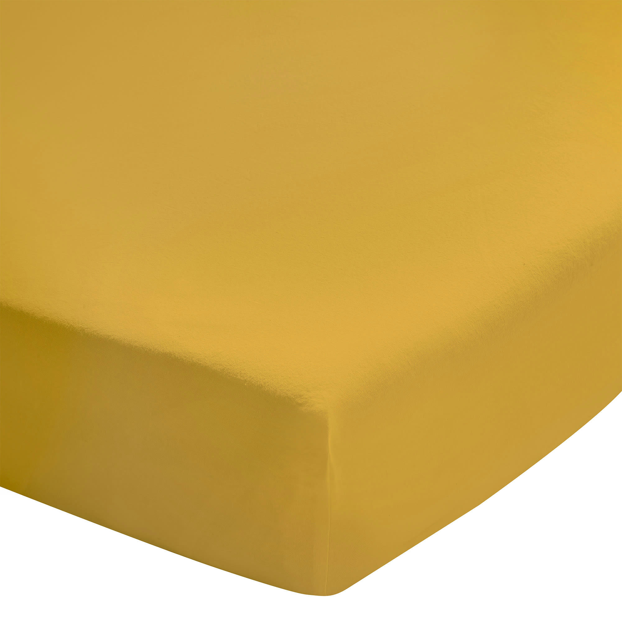 SOFT LINE - Drap housse uni en coton lavé Jaune Curry 90x200