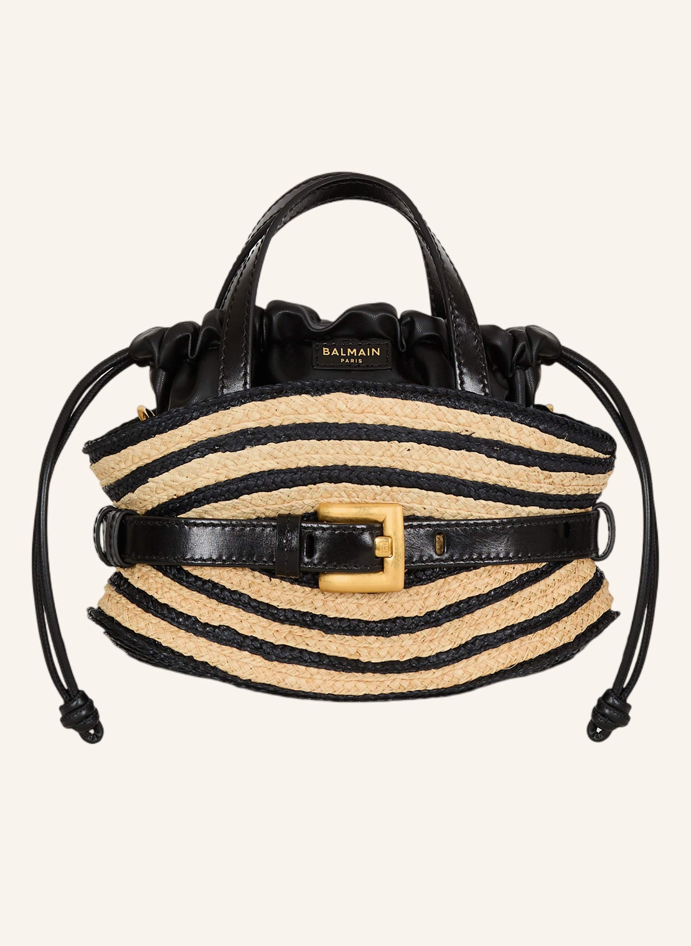 BALMAIN Shuffle Mini-Tasche aus Bast und Glattleder