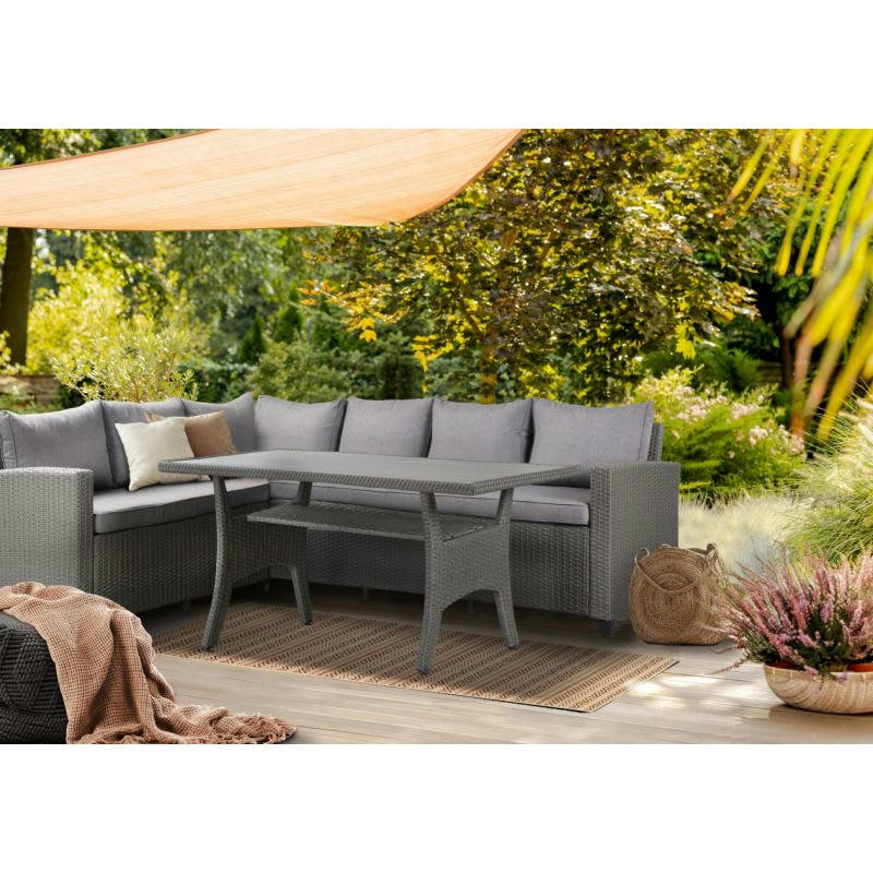 BELLWOOD - Salon de jardin en résine tressée 5 places coussins gris