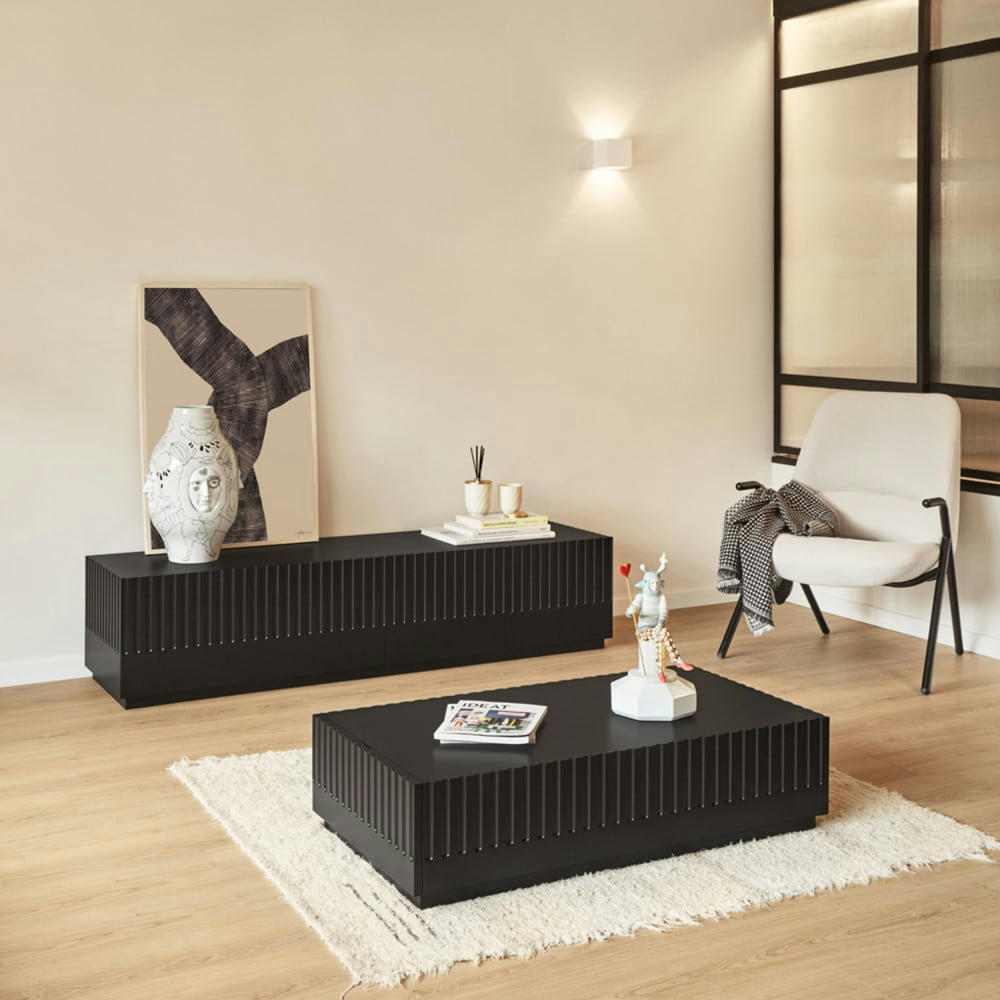 DORIC - Meuble TV 4 portes en bois L180cm noir