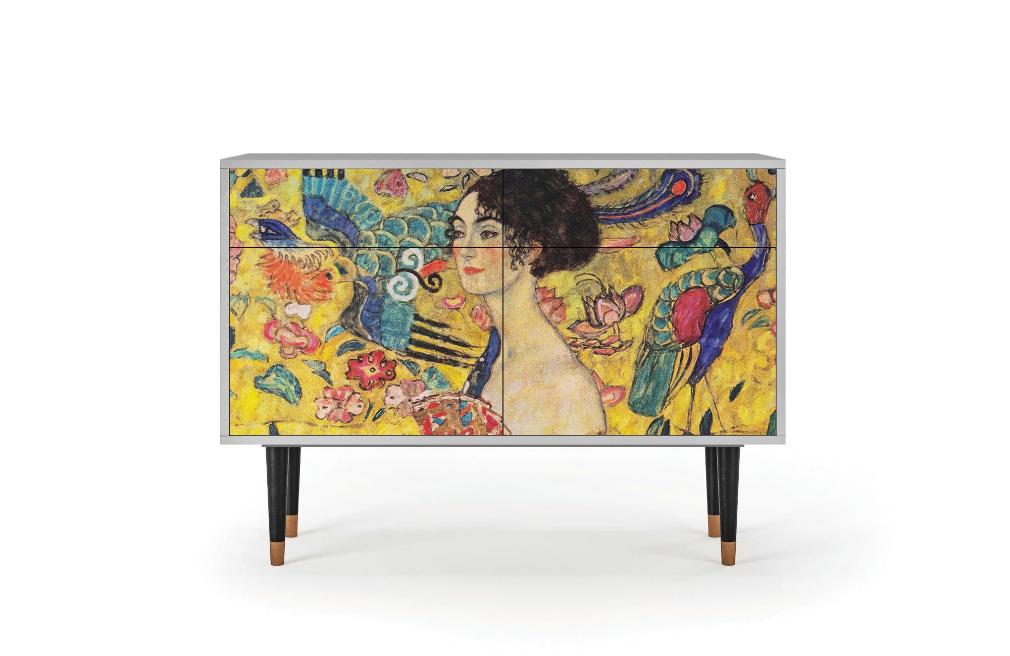 LADY WITH FAN BY GUSTAV KLIMT - Buffet  jaune 2 tiroirs et 2 portes L 115 cm