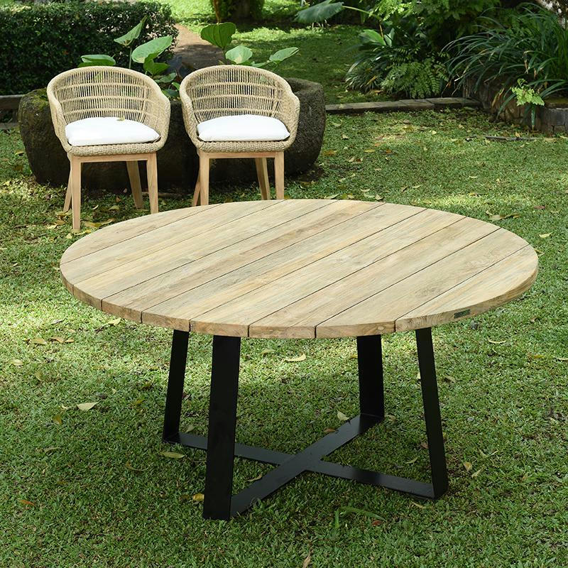 ORSAY - Table métal anthracite et teck recyclé D 160 cm