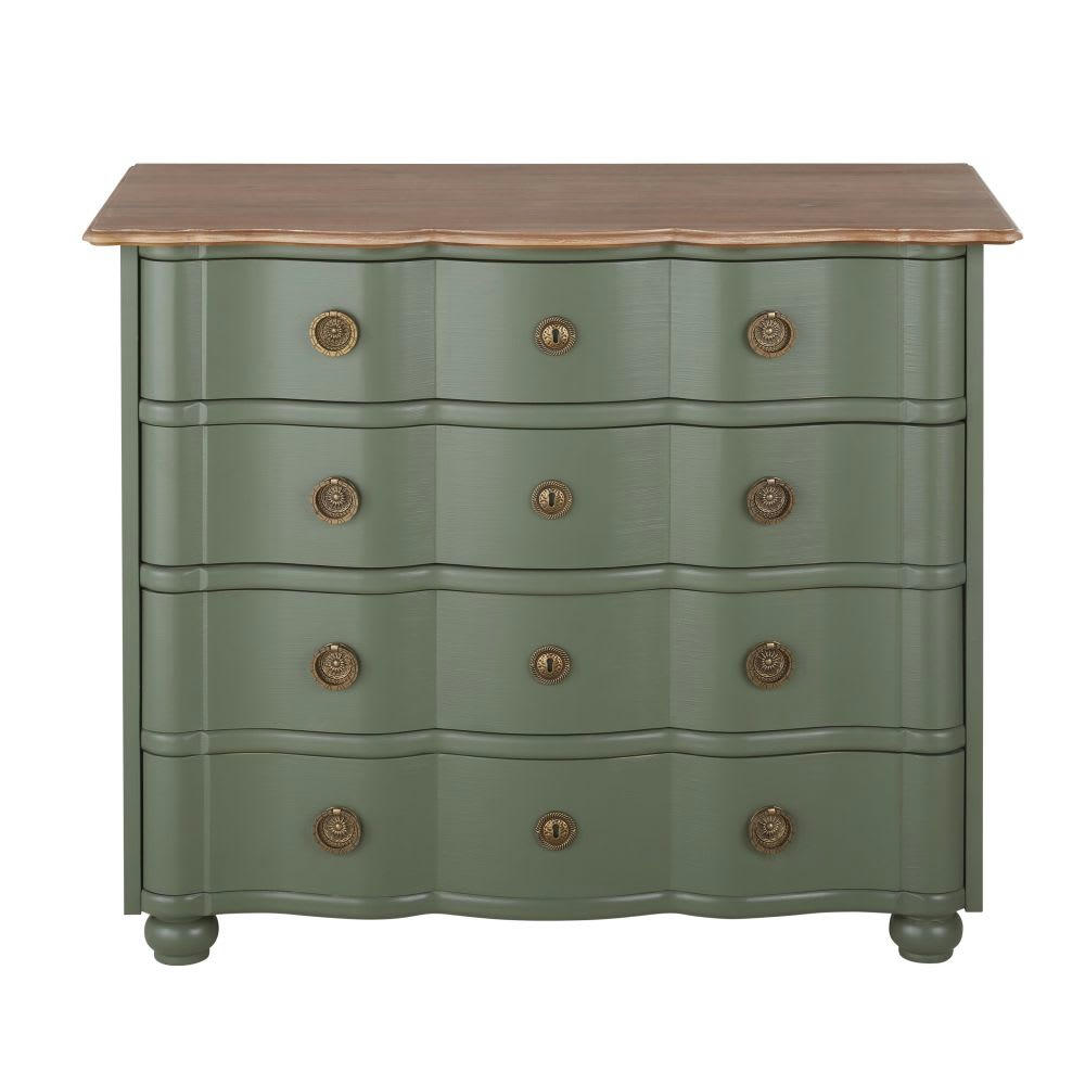 Gustavia - Commode 4 tiroirs vert kaki et métal doré