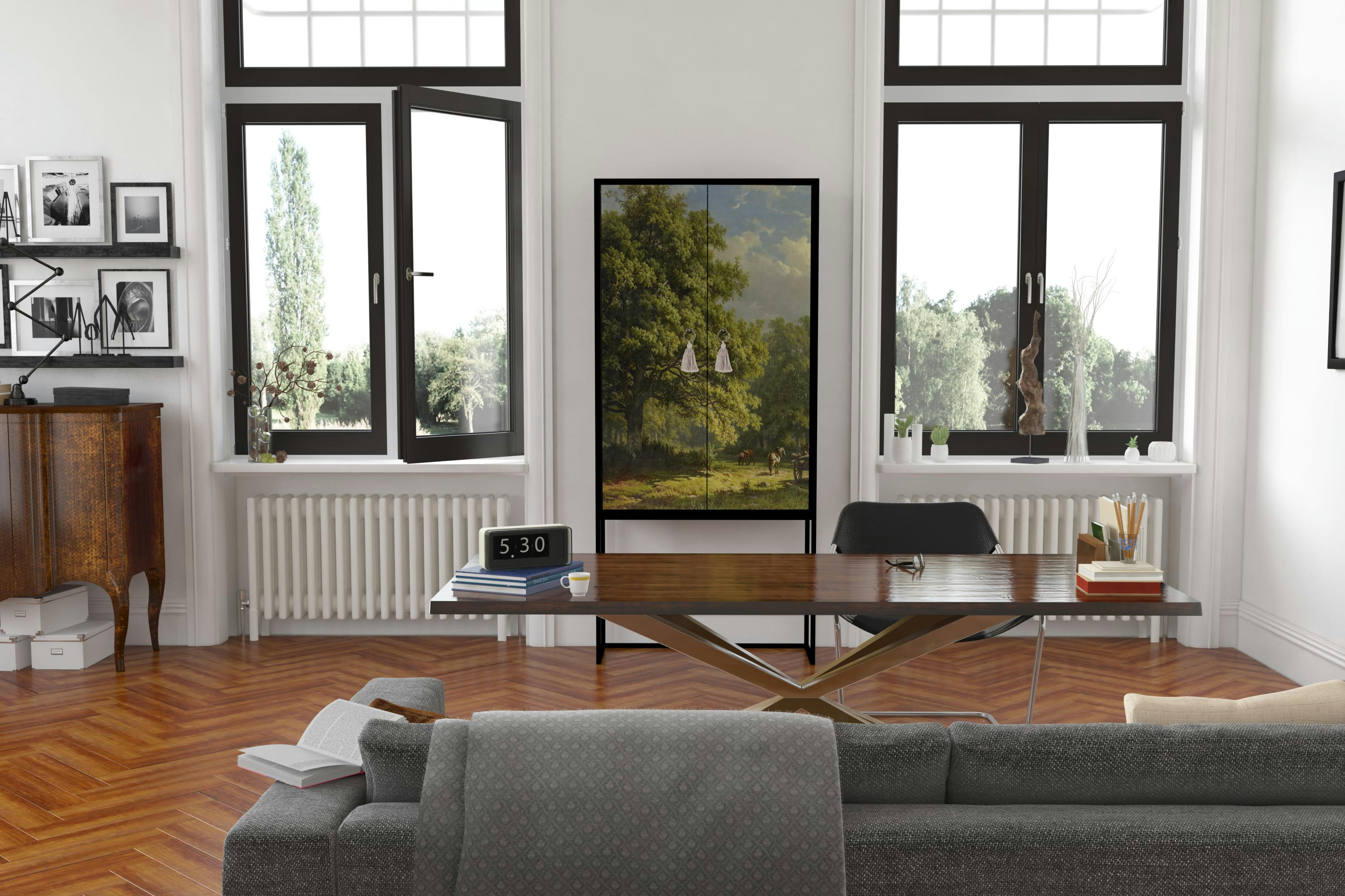 NOA - Buffet armoire 2 portes en MDF imprimé  bucolique forestier