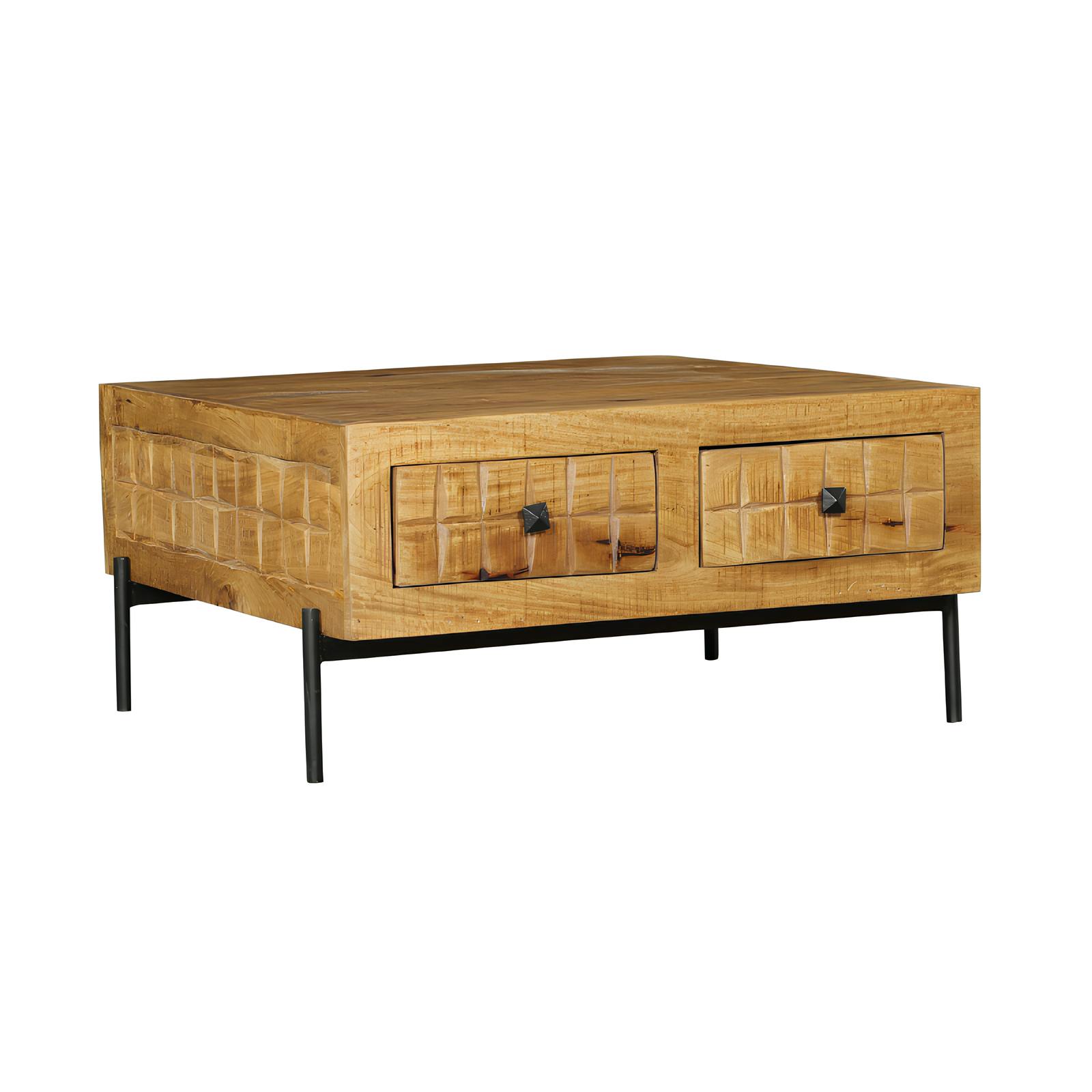 Table basse carrée en bois 4 tiroirs décor damier UDA