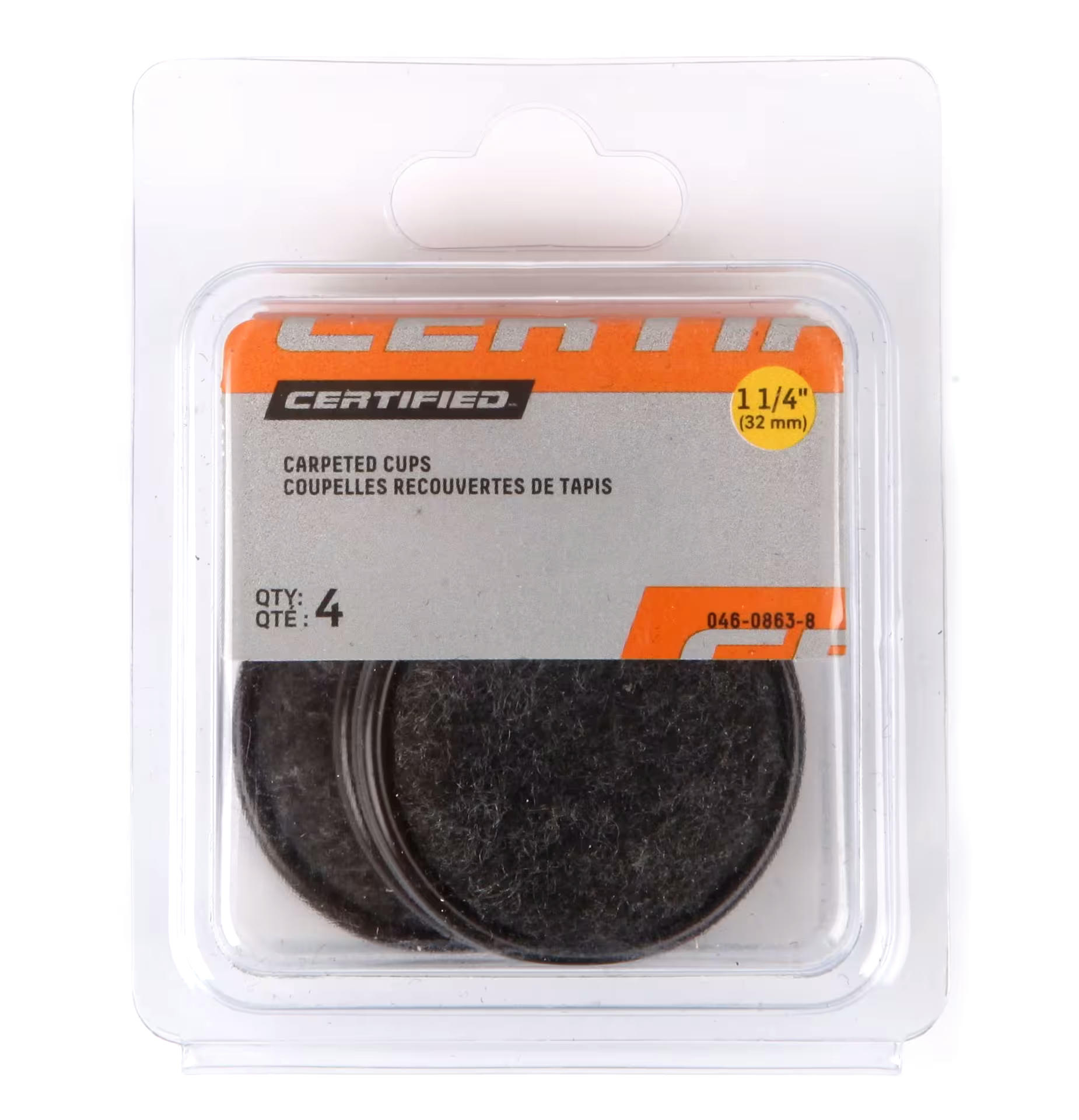 Certified Carpet Base Round Furniture Cup, 1-1/4-in
