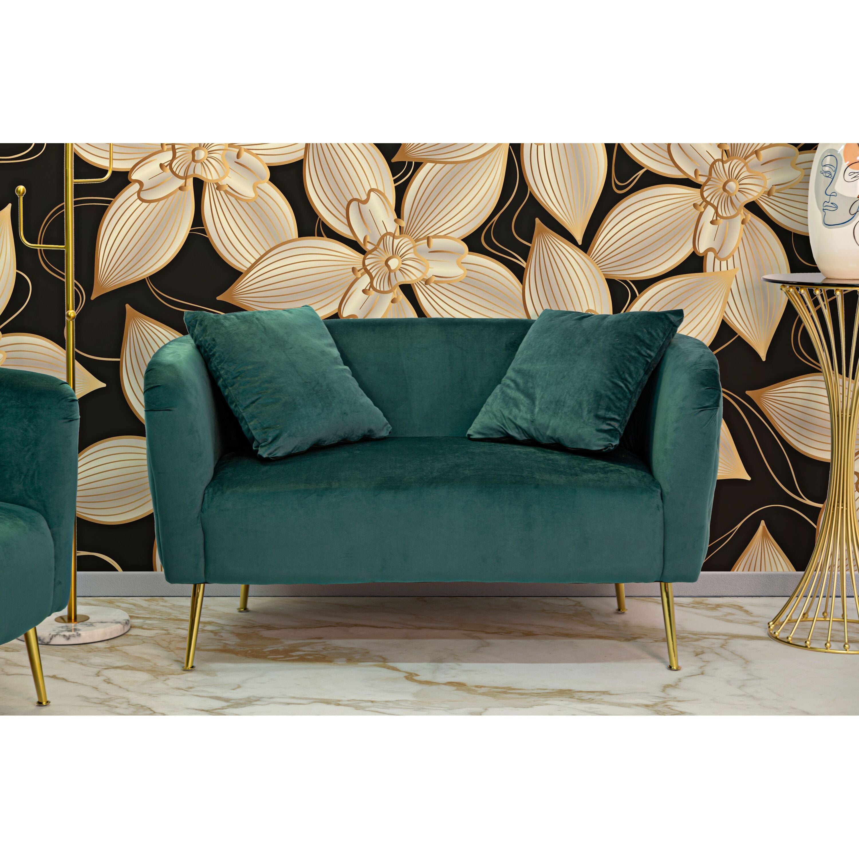 Bucarest - 2-sitzs Bank in metaal en stof goud en groen