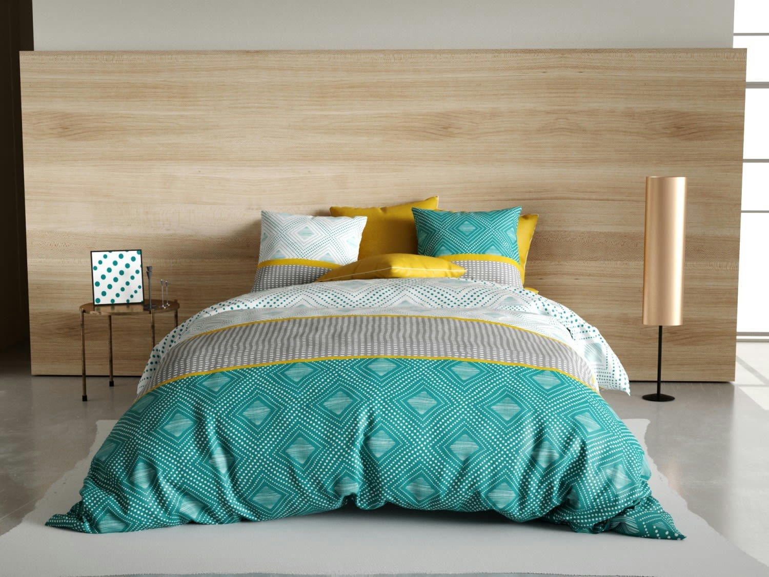 AURAH - Parure housse de couette coton bleu 240x260 cm