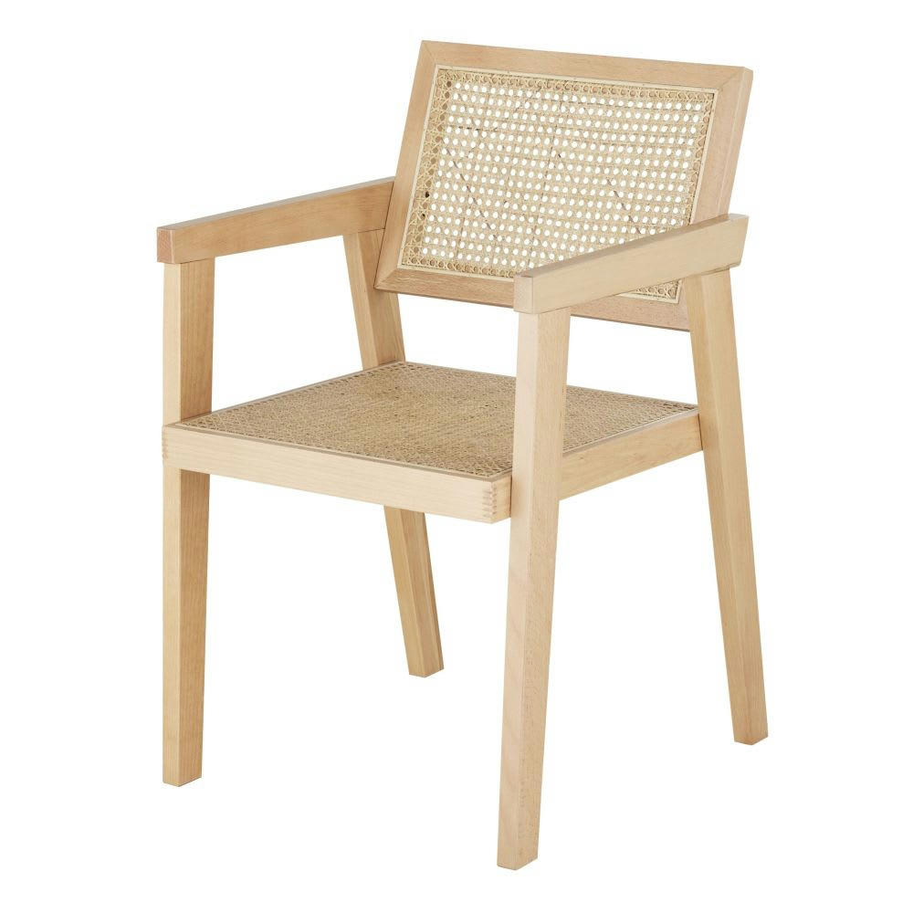 Santa Fe - Fauteuil à dîner en bois de hêtre et cannage en rotin beige