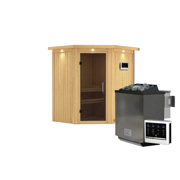 Sauna »Narva«, inkl. 9 kW Bio-Kombi-Saunaofen mit externer Steuerung, für 3 Personen