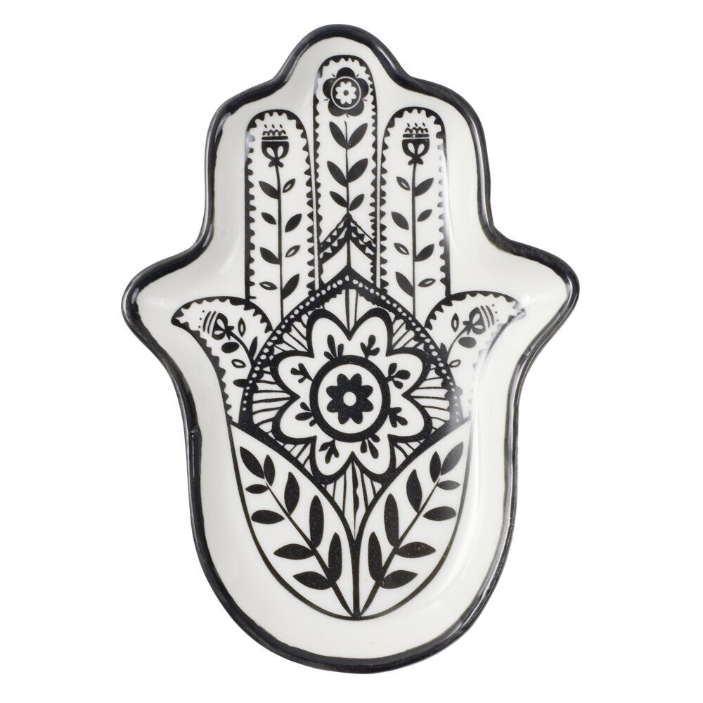 Vide poche arabesque main de Fatma céramique blanc et noir 11x8xH1,5cm