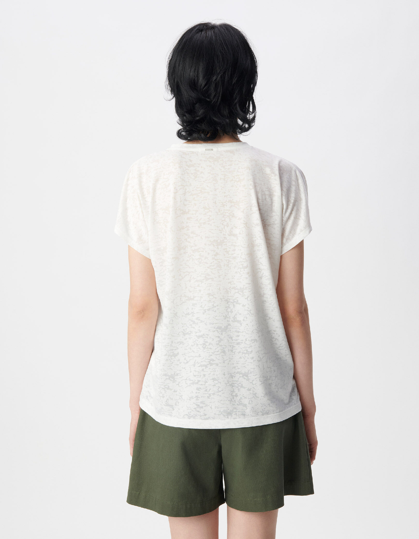Tee-shirt col V blanc visuel palmiers et messages Femme