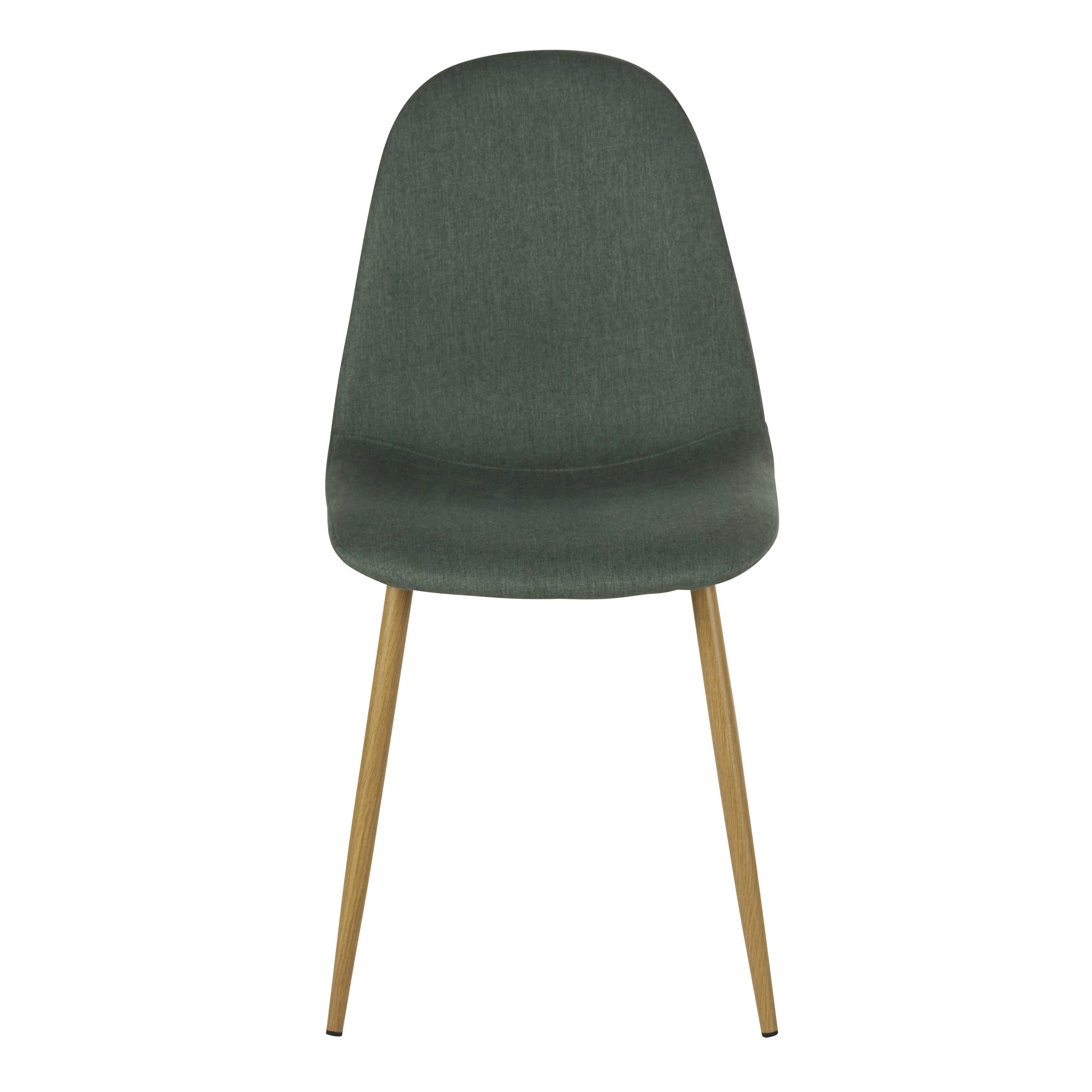 Clyde - Chaise en tissu recyclé vert foncé et pieds en métal imitation chêne