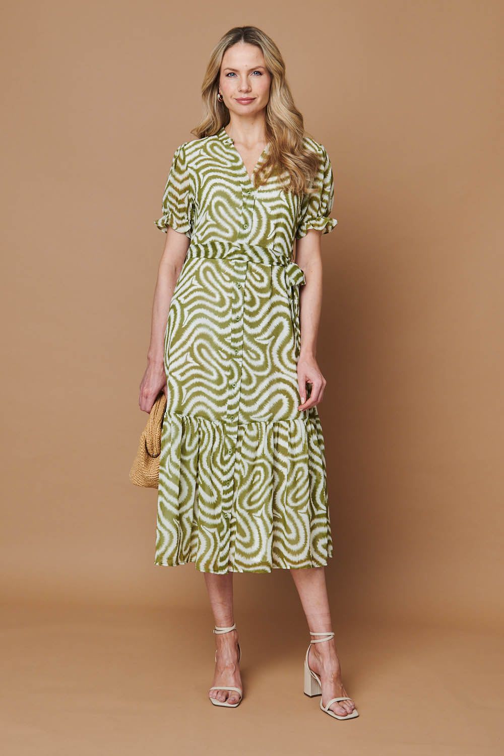 Izabel London Printed Short Sleeve Midi Shirt Dress