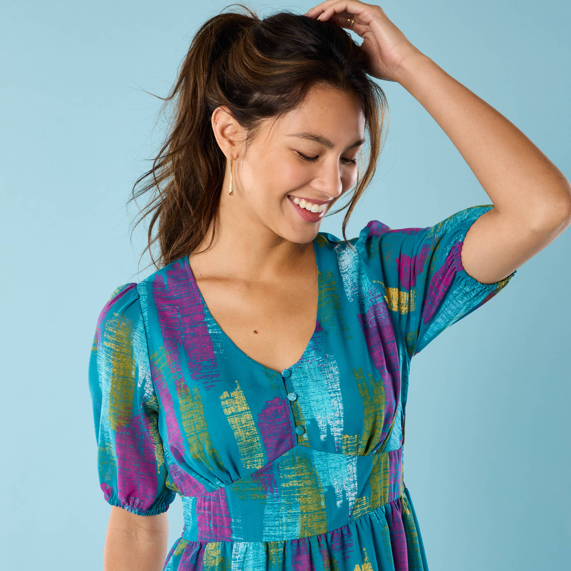 Robe courte Spécial Petites, voile imprimé