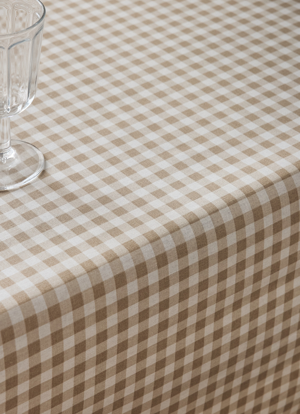 NAPPE EN COTON ENDUITE IMPRIMÉ VICHY BEIGE