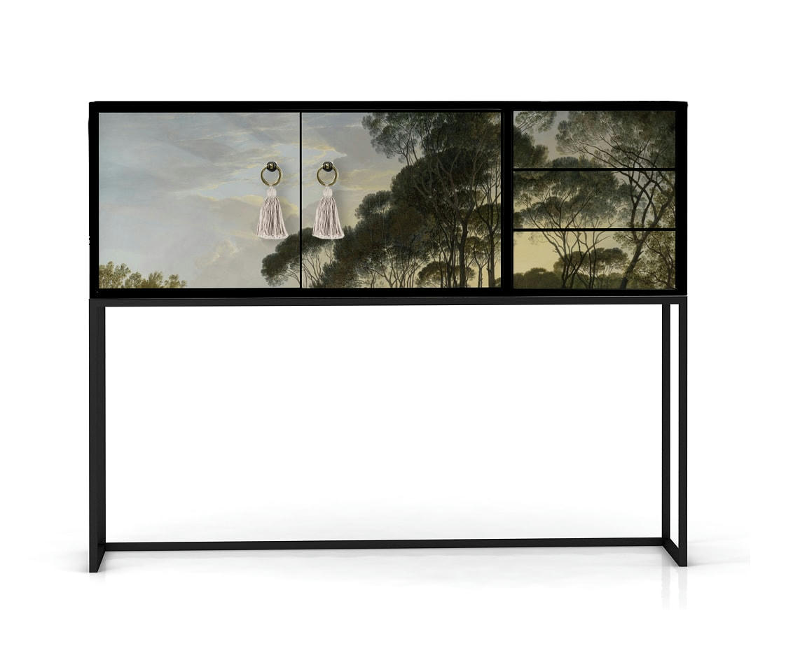 HENDRICK - Console MDF laqué 2 portes 3 tiroirs imprimé forestier