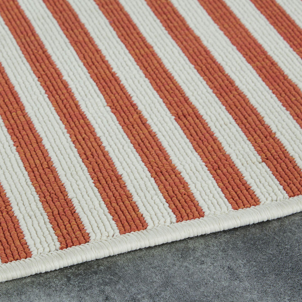 ESTORIA - Tapis en polypropylène motifs à rayures écrues et brique 140x200