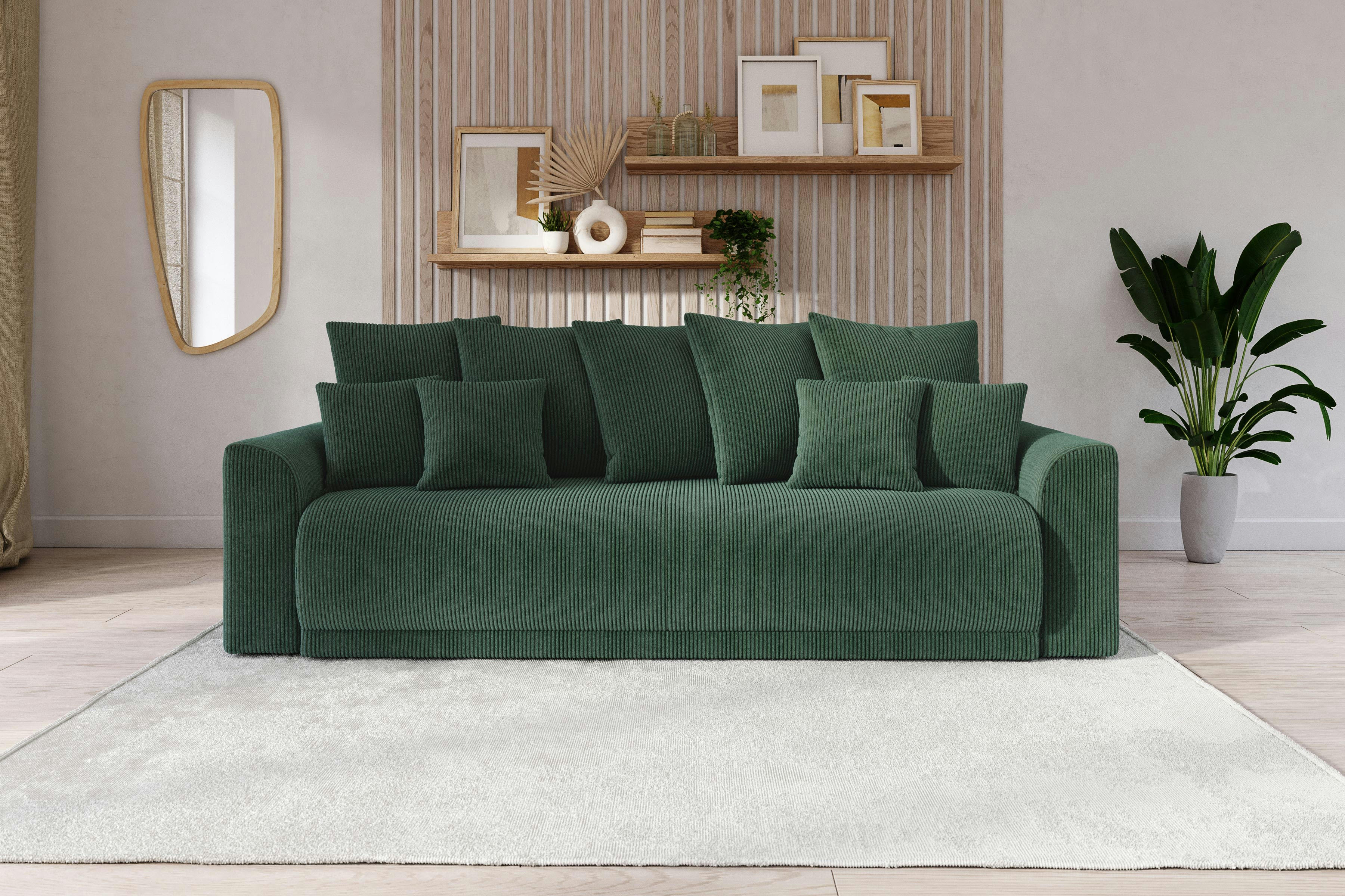 NOVA - Canapé droit convertible en velours côtelé 3 places vert