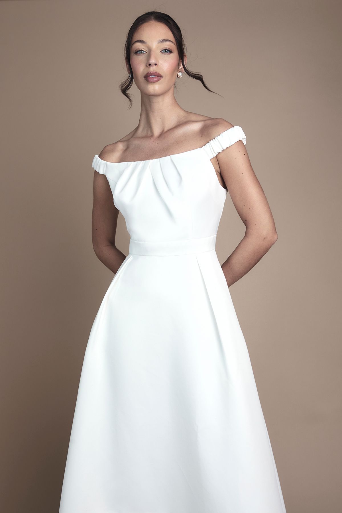 Coast Bardot Fit and Flare Hi Low Hem Maxi Wedding Dress