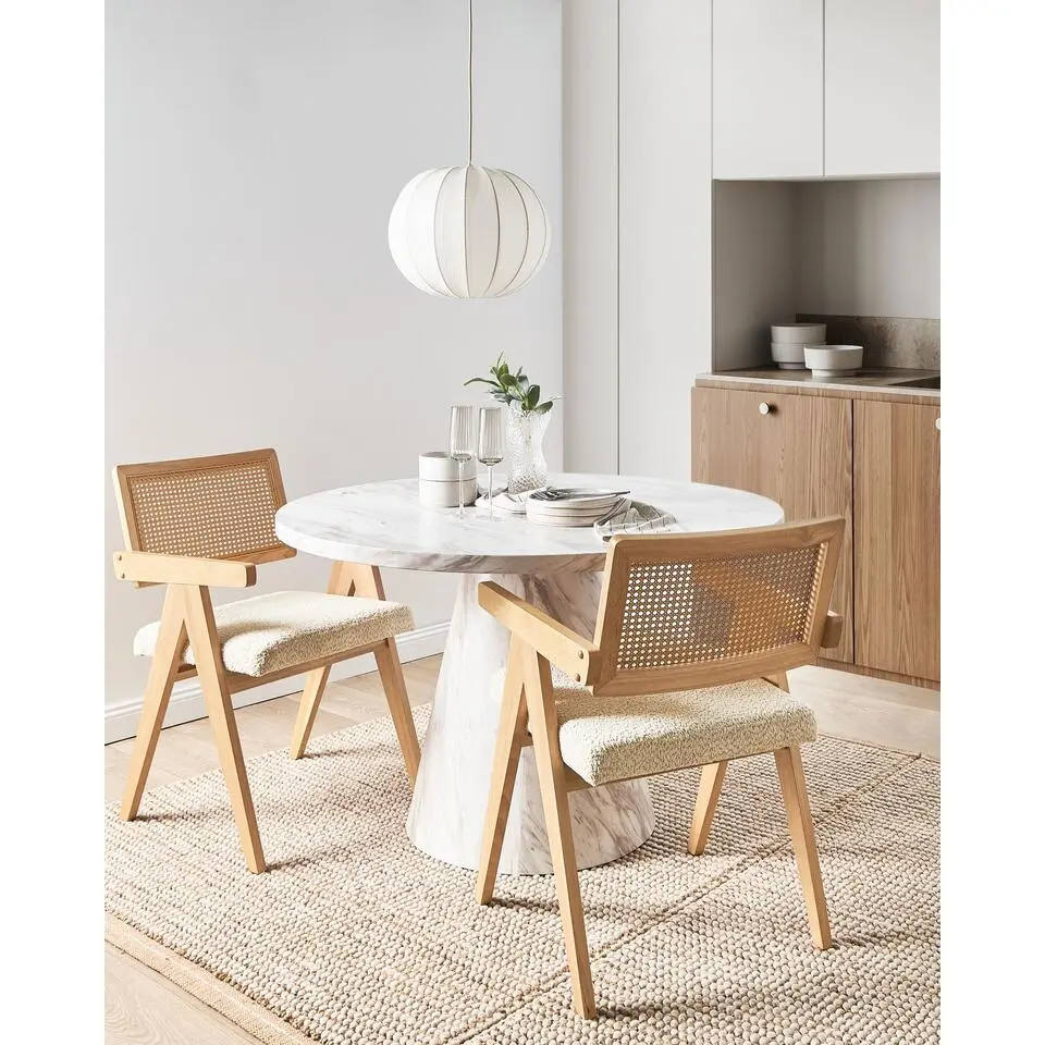 AVA - Eetkamerstoelen set van 2 - Lichtbruin/Lichtbeige - Rubberhout
