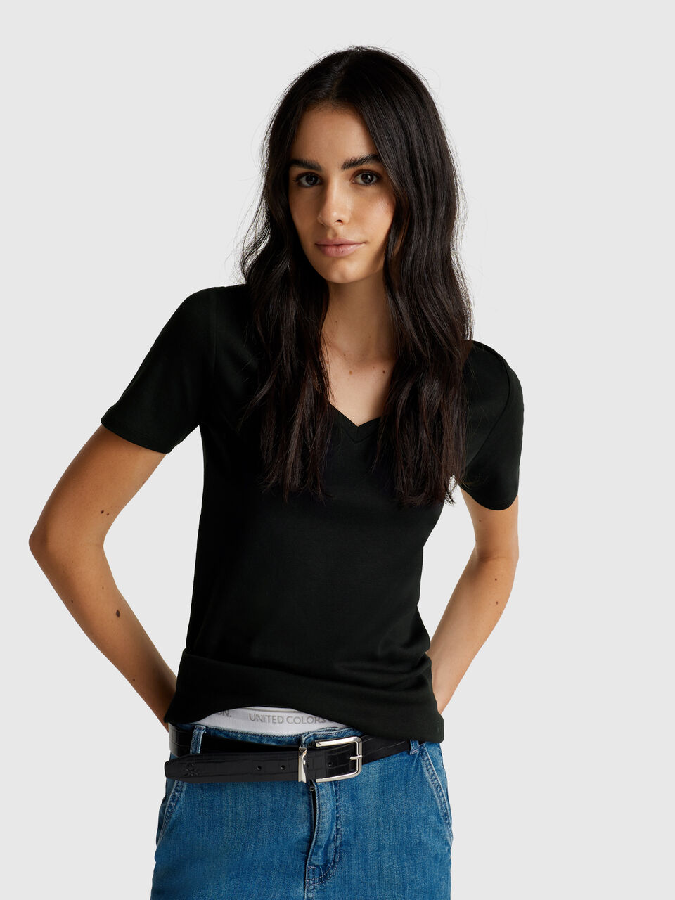 Pure cotton t-shirt with V-neck