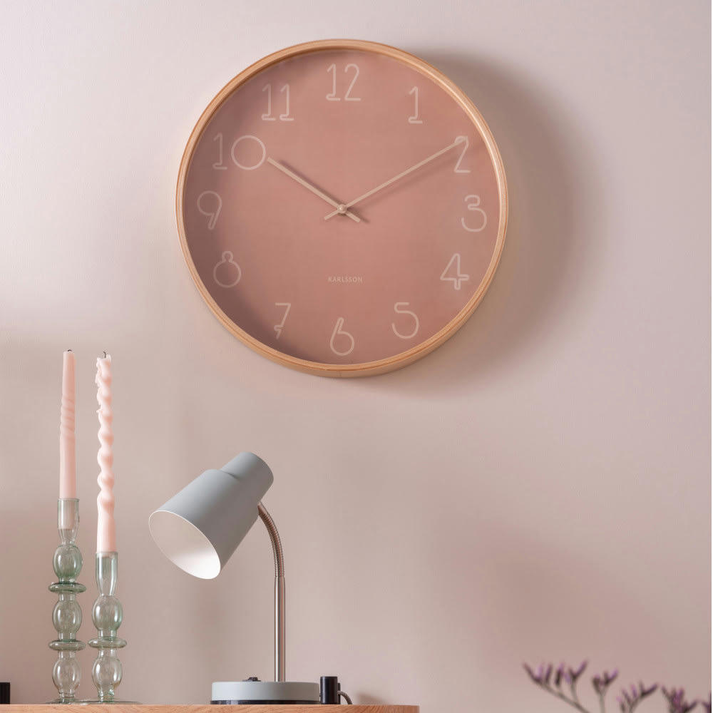 SENCILLO - Horloge aux nombres graphiques D40cm rose pastel