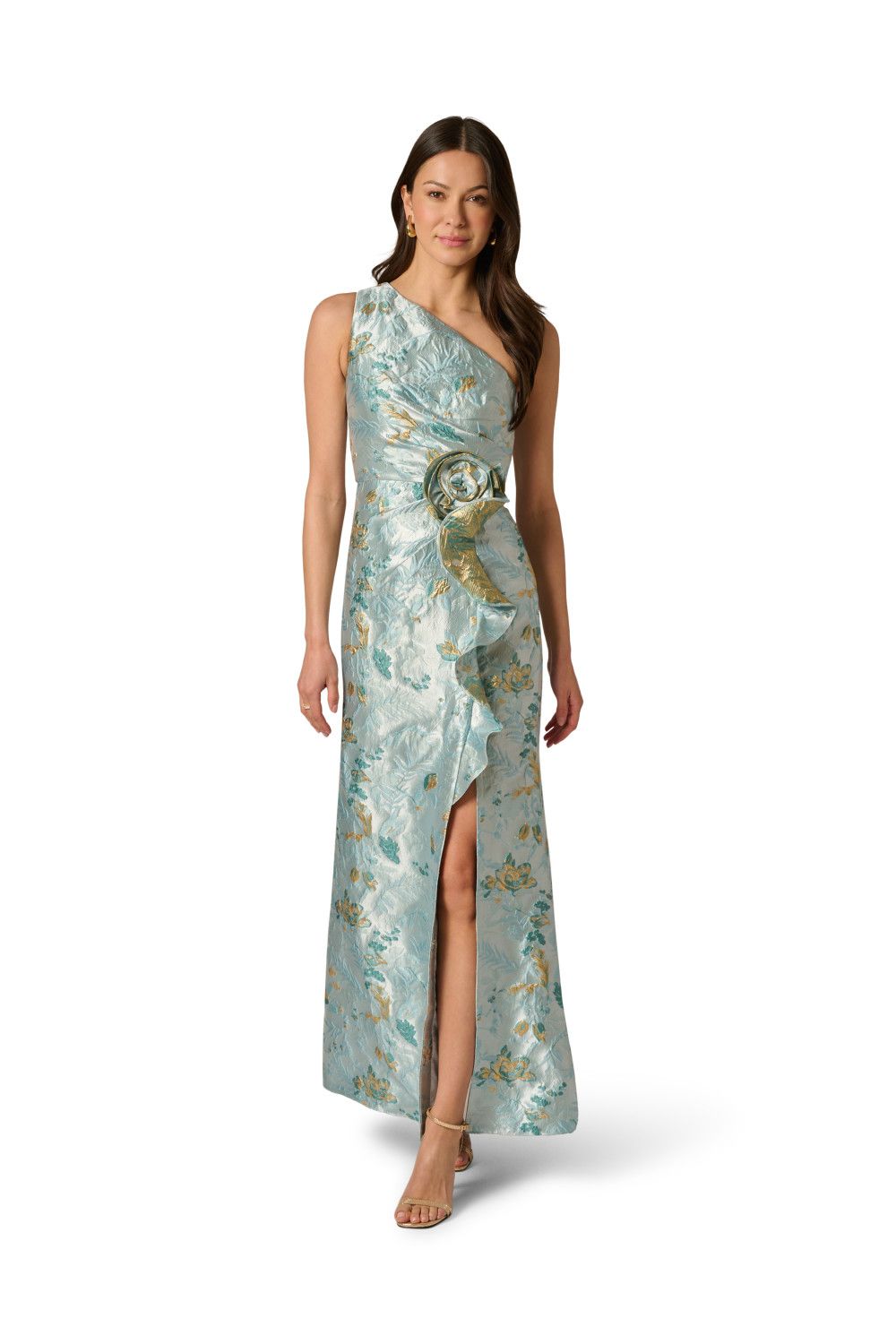 Adrianna Papell Metallic Jacquard Rose Gown