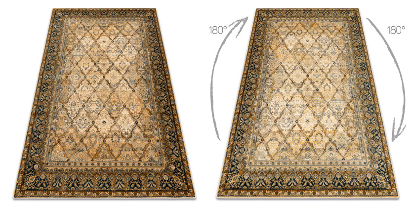 Dywan wełniany OMEGA Grenada Ramka, romby, orientalny - koniak 200x300 cm
