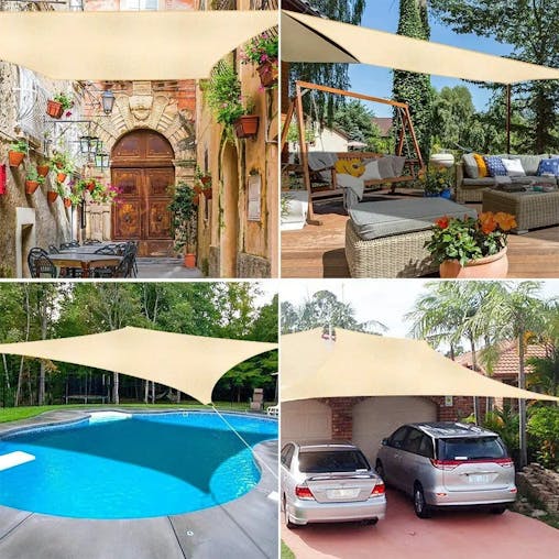 NNEOBA Rectangular Sunshade Sail UV Block Waterproof Canopy (Beige)