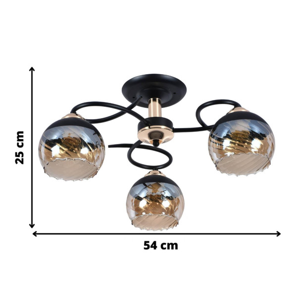 Lampa sufitowa czarno-złota Matera 3xE27x60W wym: 25x54x54 cm Lampex