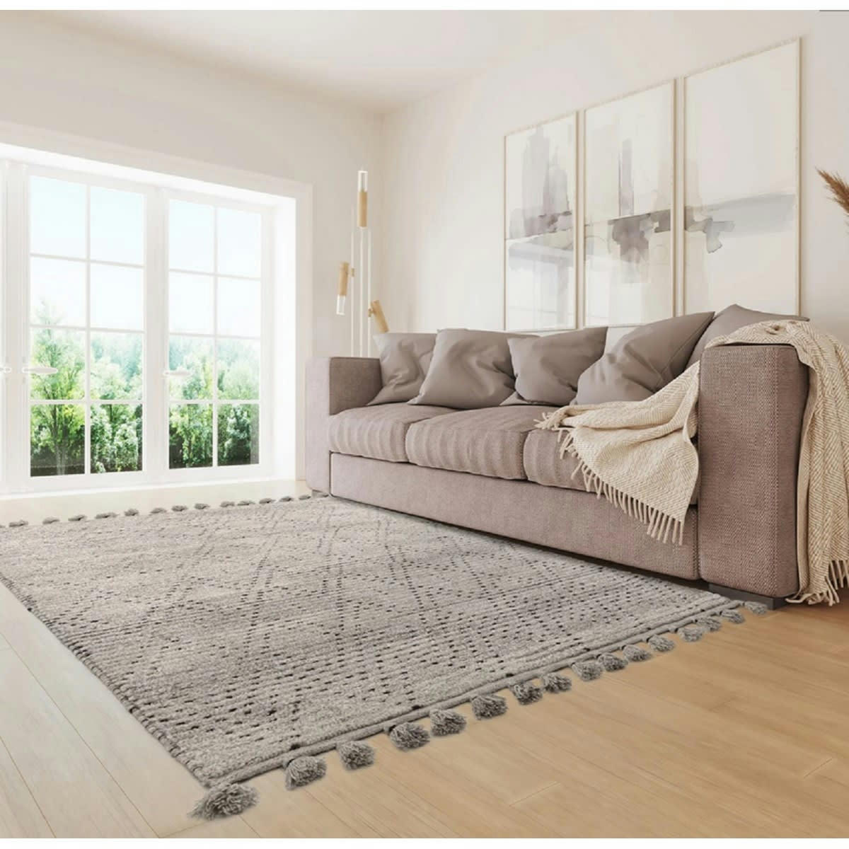 NEDJ - Tapis de salon en laine gris 120x170 cm