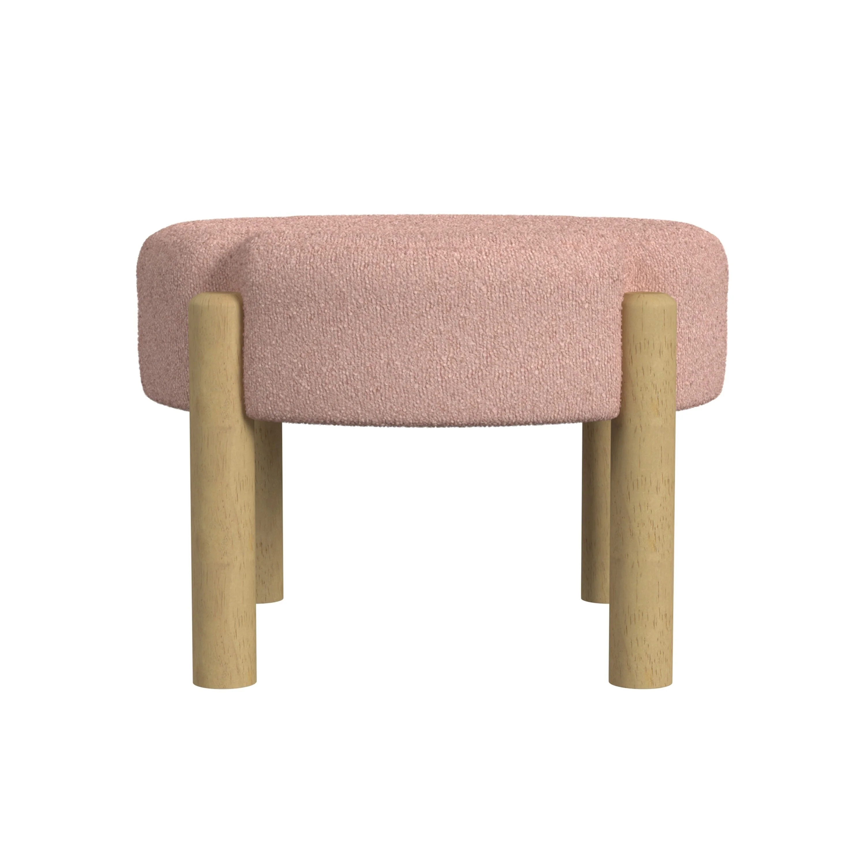 Eli 22 Inch Ottoman Footstool, Blush Pink Boucle and Natural Hardwood