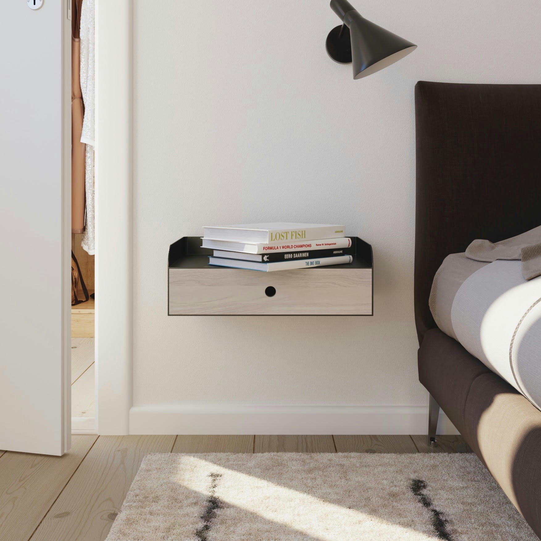 ADELE - Table de chevet en chêne massif et métal noir