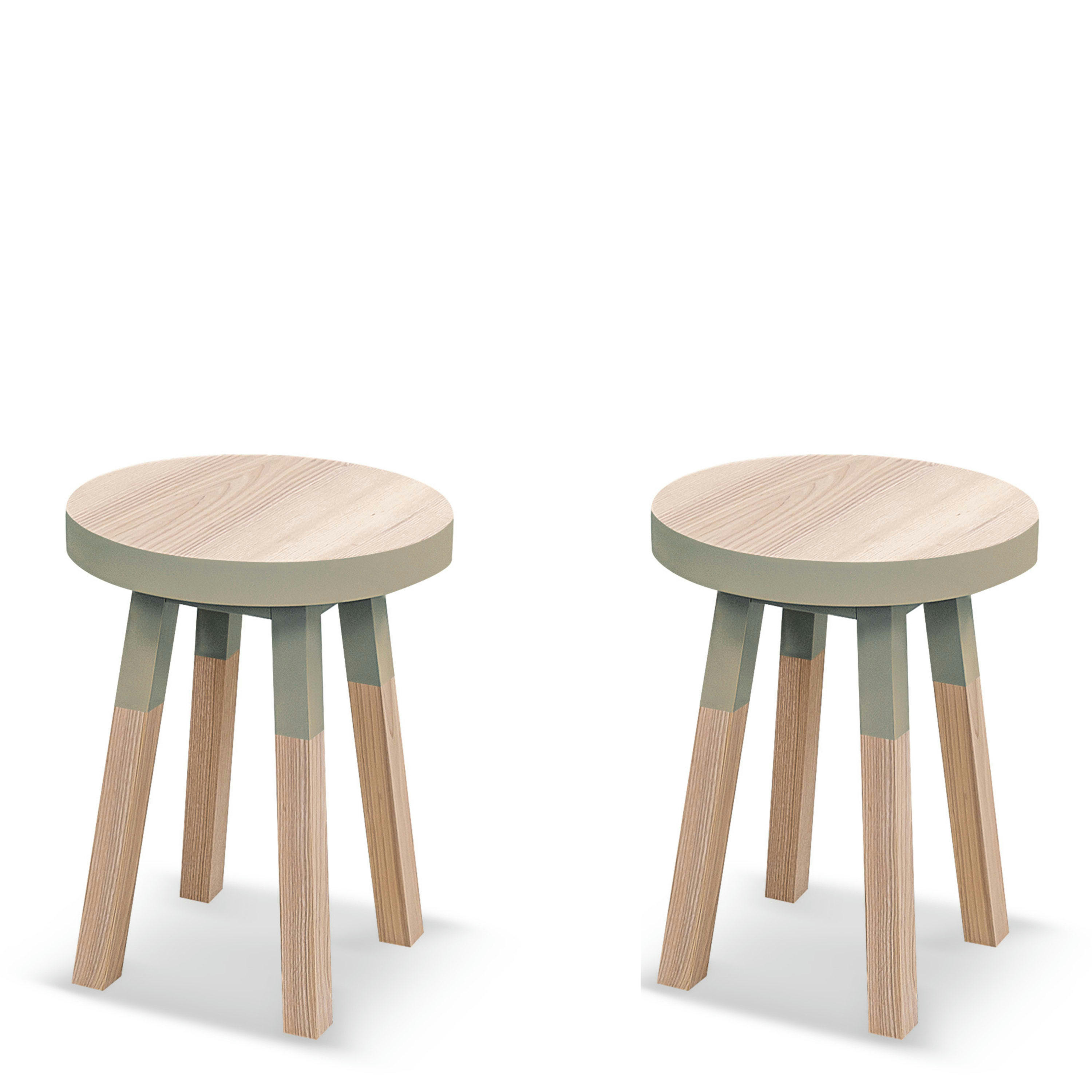 EGEE - Lot de 2 tabourets, assise diamètre 35 cm, 100% frêne massif gris musc