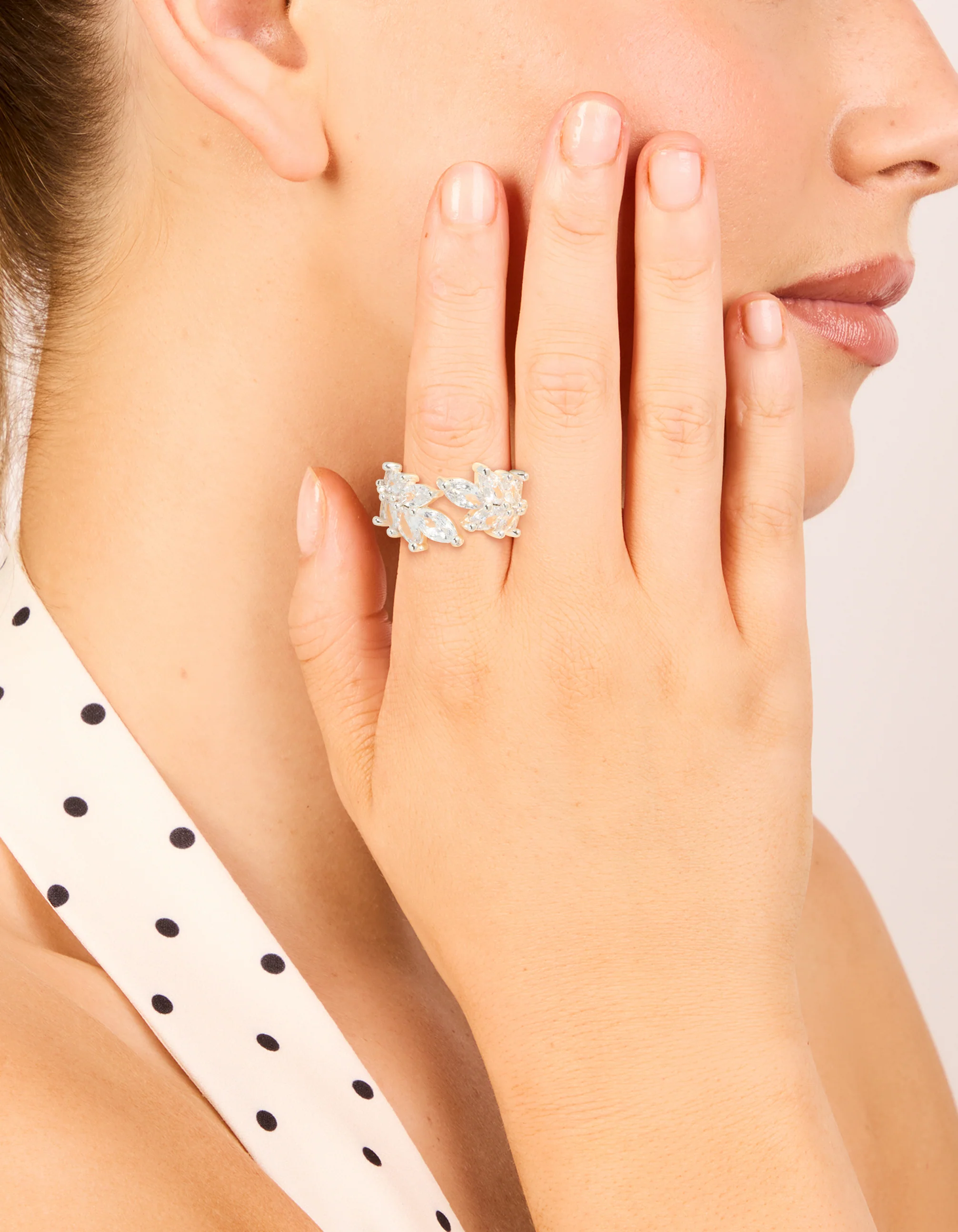 Silver Plated Cubic Zirconia Leaf Wrap Ring