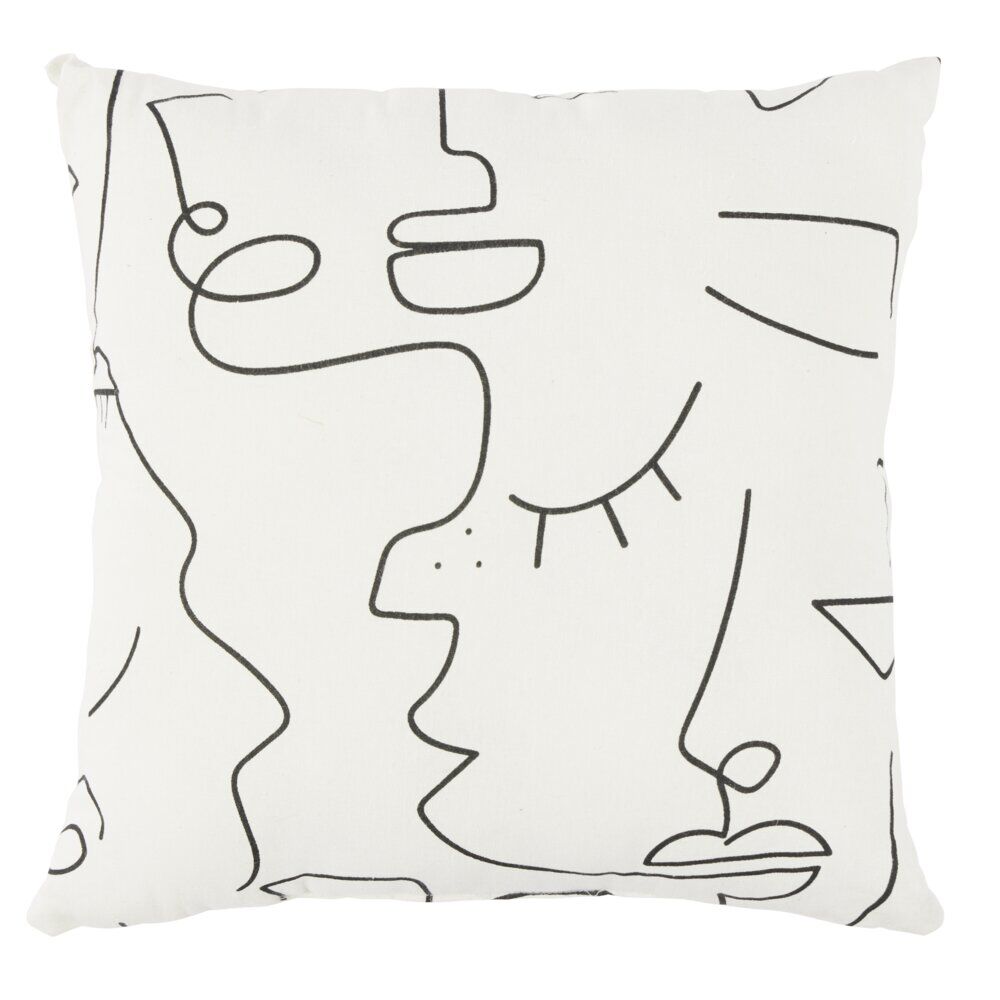 Coussin déco line art visage 45x45cm blanc et noir