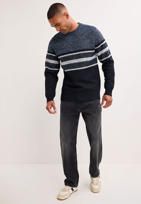 Mens Navy Stripe Sherpa Jumper