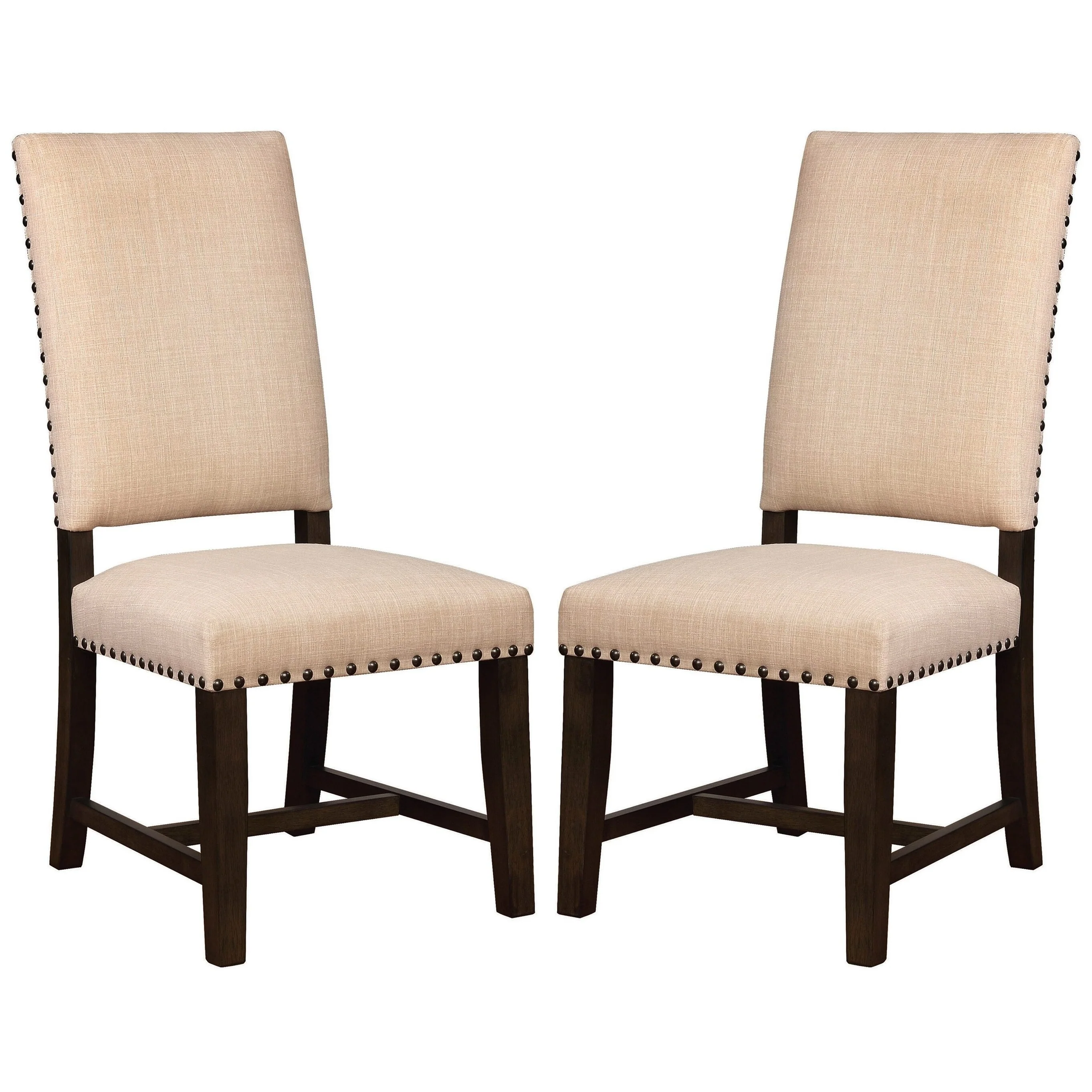 Classic Design Beige Upholstered Parson Dining Chairs with Nailhead Trim (Set of 2)