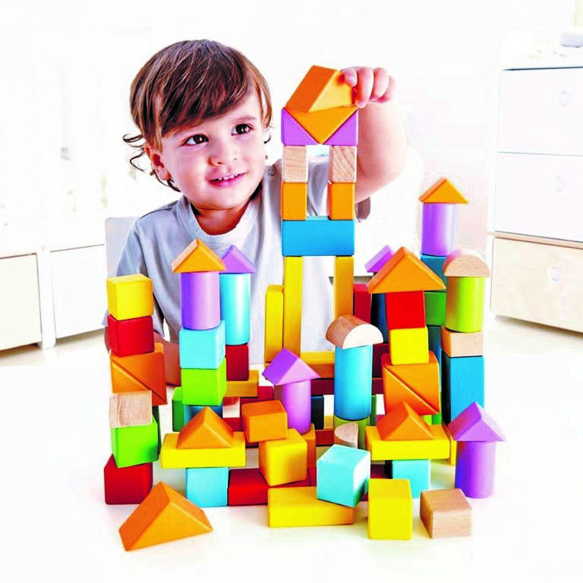 - 100 cubes en bois colorés