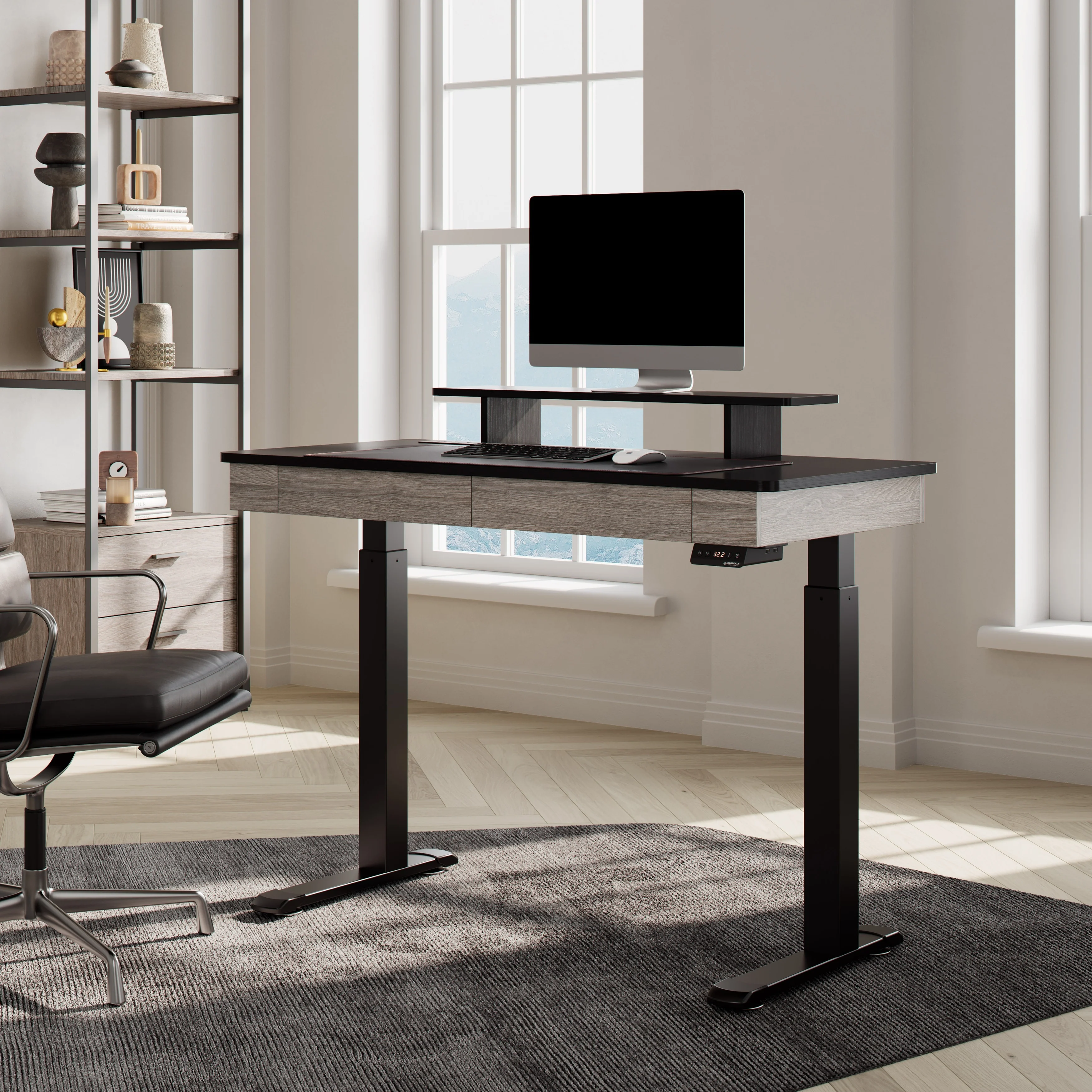 Eureka Ergonomic Home Office Electric Height Adjustable Standing Desk with 2 Drawers & Monitor Stand
