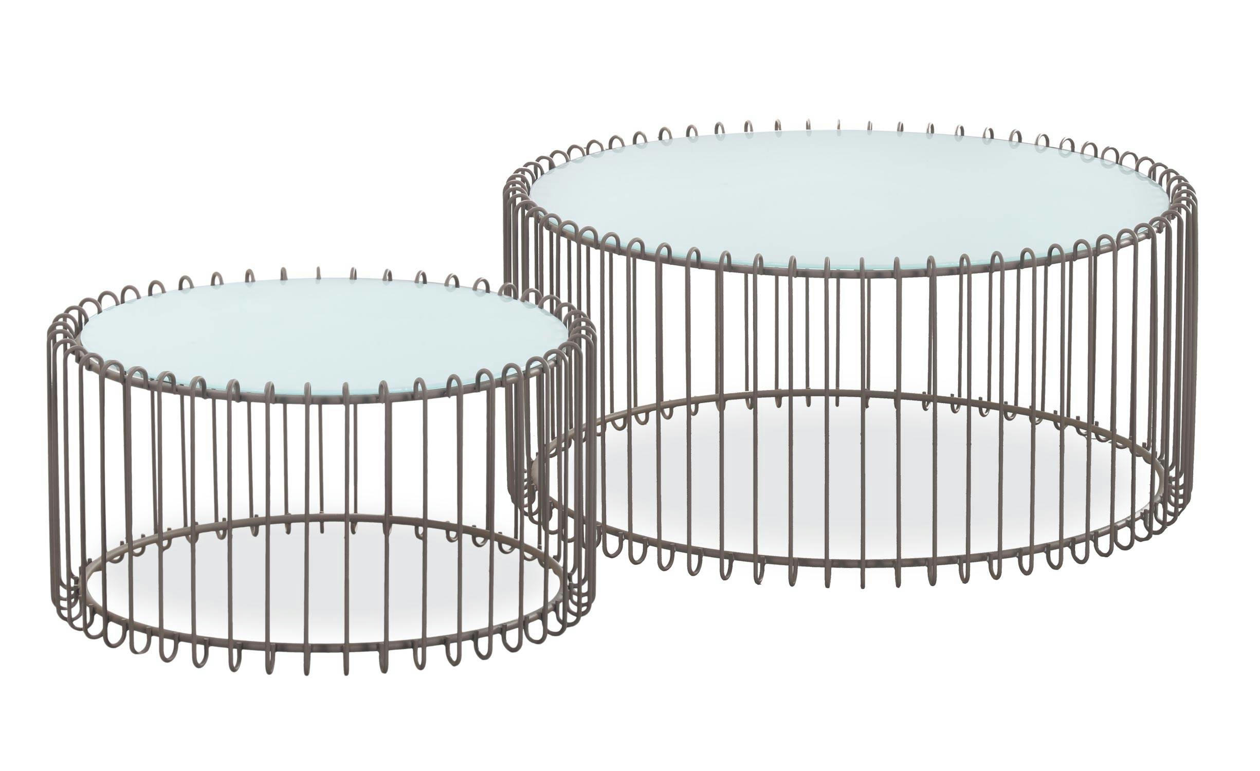 ENSEMBLE - De 2 tables basses universe verre blanc et métal taupe