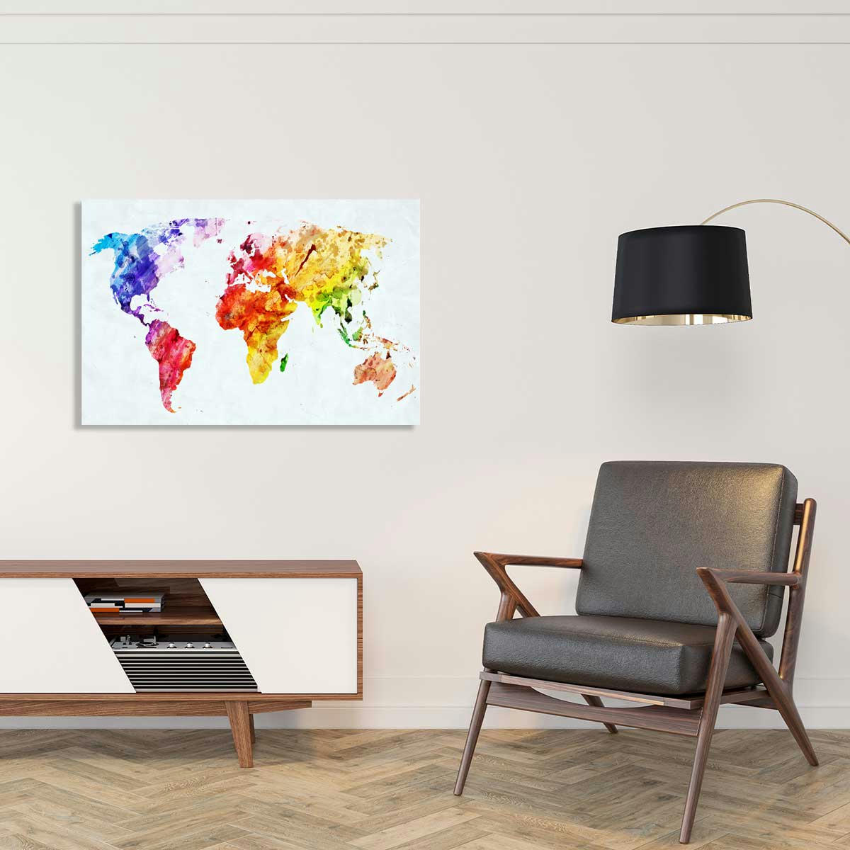 - Tableau carte du monde multicolore toile imprimée 120x80cm