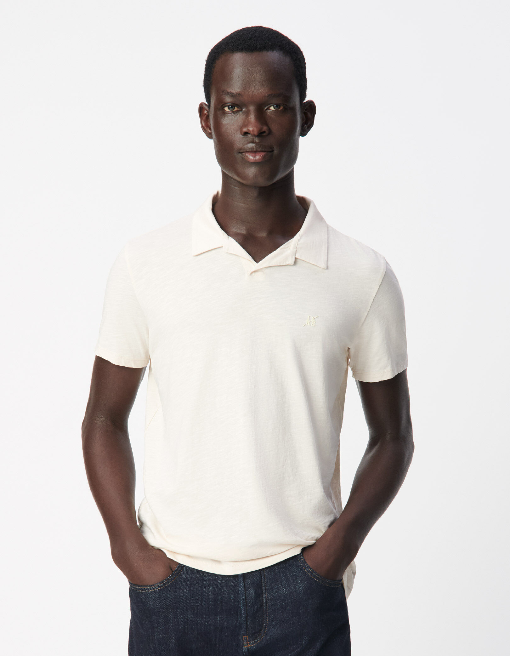 Polo manches courtes beige coton bio flammé Homme