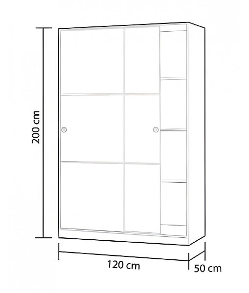 Armoire, placard avec 2 portes coulissantes coloris blanc brillant - longueur 120 x hauteur 200 x profondeur 50 cm